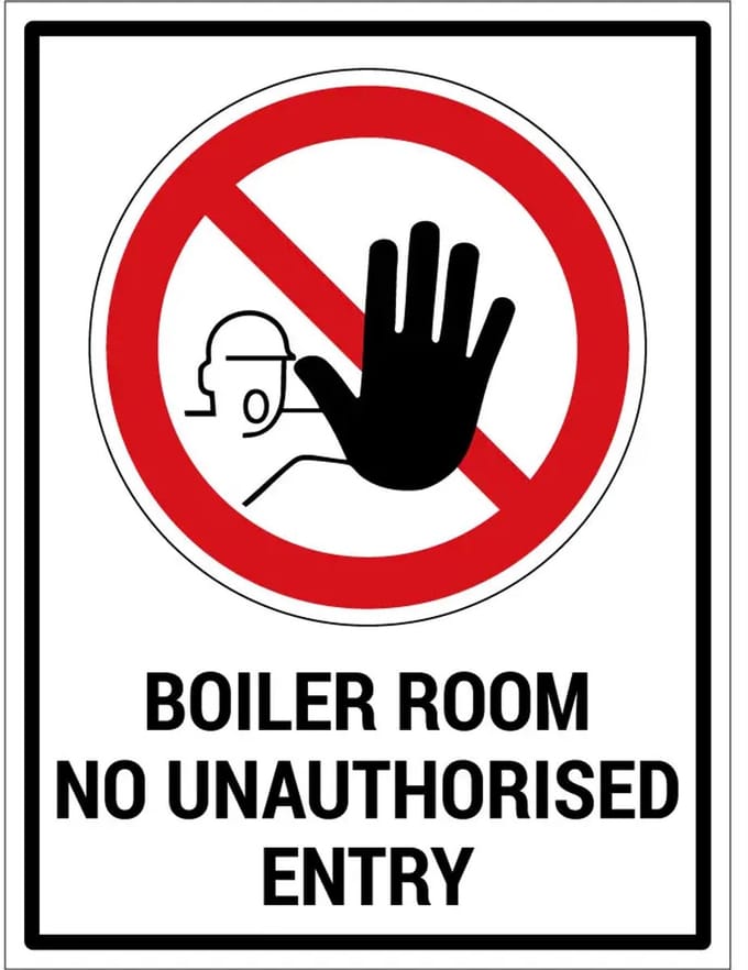 Boiler room no unauthorised entry sticker met tekst | 40 x 30 cm