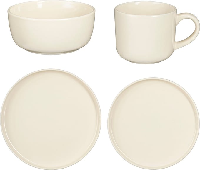 Mica Decorations Ozzu Serviesset Wit – 16-delig – Tijdloos Steen Servies voor 4 Personen – Magnetronbestendig