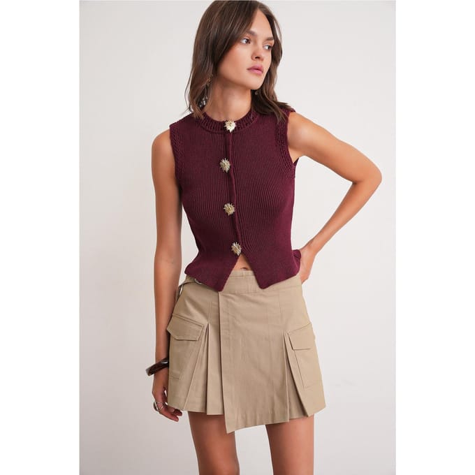 Gebreid Crop Top met Textuur en Knopdetails