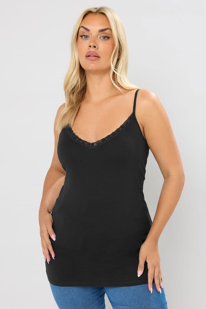 Yours Set Van Twee Paar Camitops Met Kanten Rand In Zwart/Wit Size 46