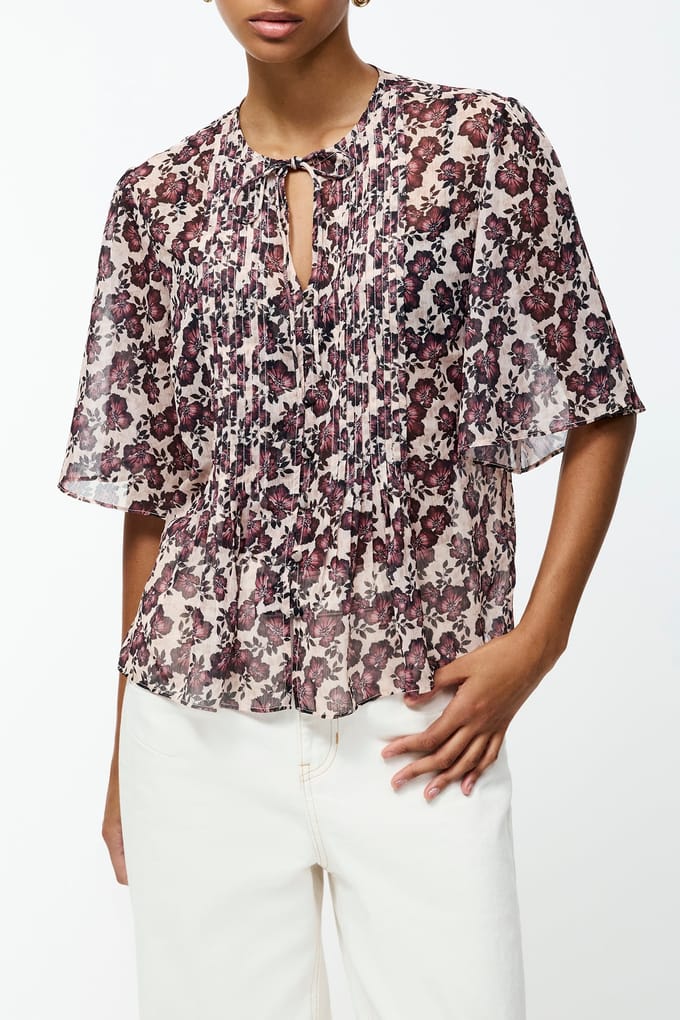 French Connection Elyse Hallie Crinkle Ss Top Blush Pink Floral Maat: 6 | Blouses Outlet | Dames | Roze