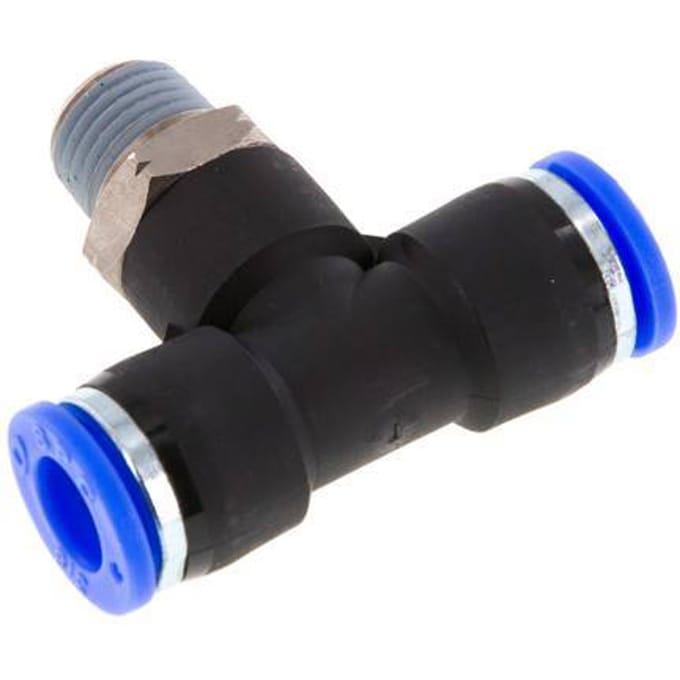 3/8'' x 1/4'' NPT inline T-stuk Messing/PBT Insteekfitting Buitendraad Draaibaar NBR