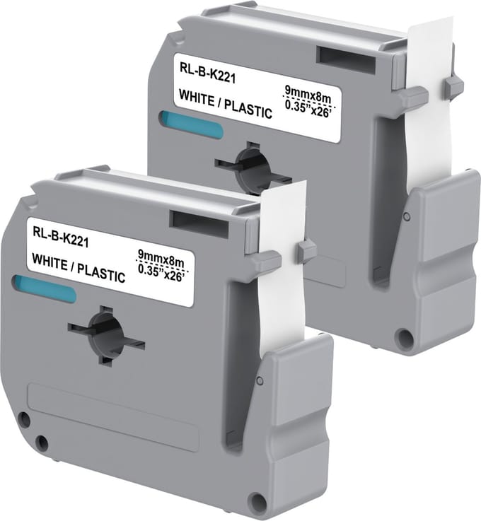 Label compatible Brother P-touch MK221 - Label 9 mm x 8 m - Set van 2 witte linten