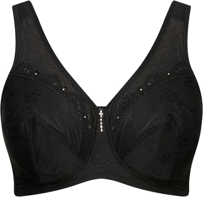 Ulla Popken - Dames - Ontlastingsbeha zonder beugel kant - Zwart - Maat 130E