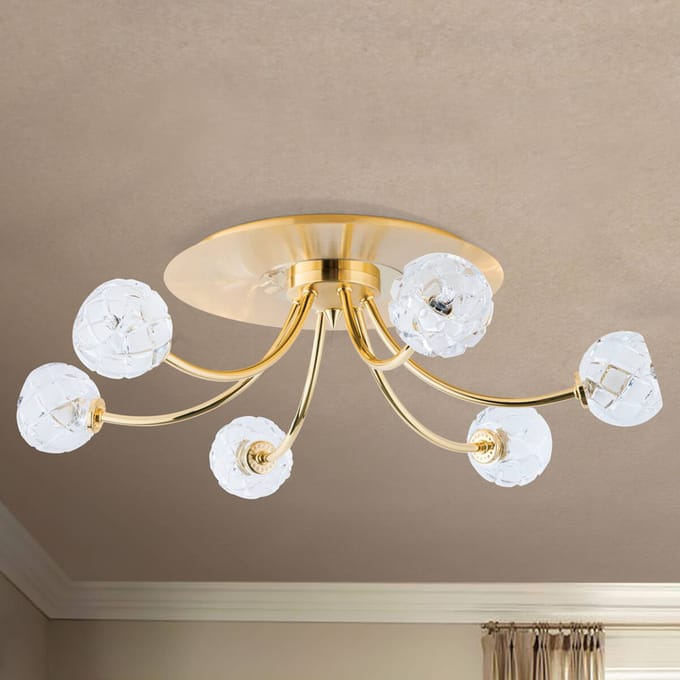 ORION Loodkristal-plafondlamp Maderno, goud, 57cm