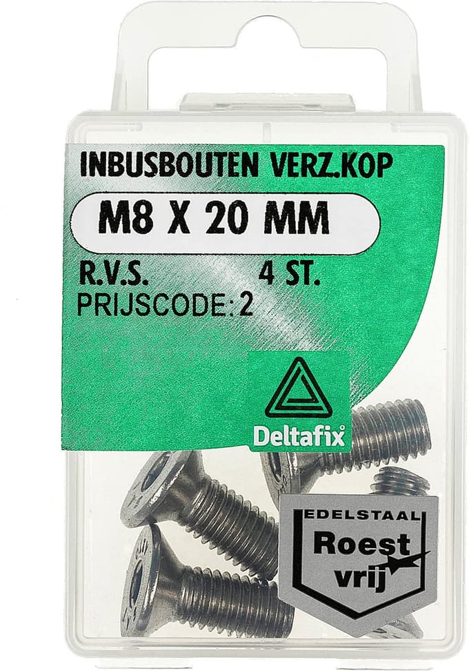 Deltafix - Inb.bout verz.kop m8x20mm rvs 4st