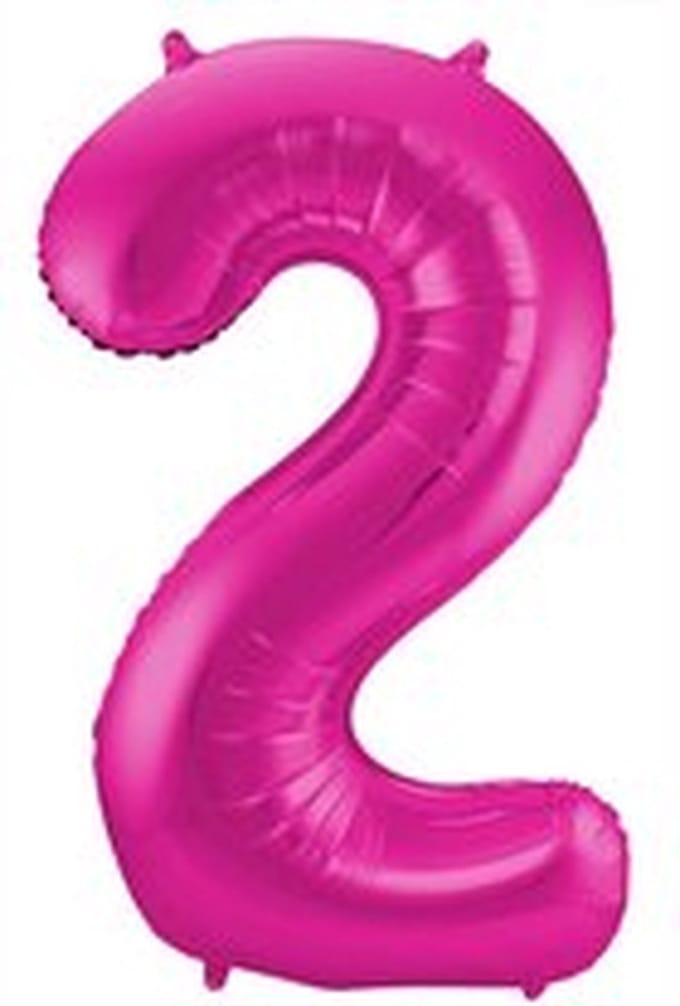 Finnacle - Folieballon Cijfer 2 Magenta - 86 cm!