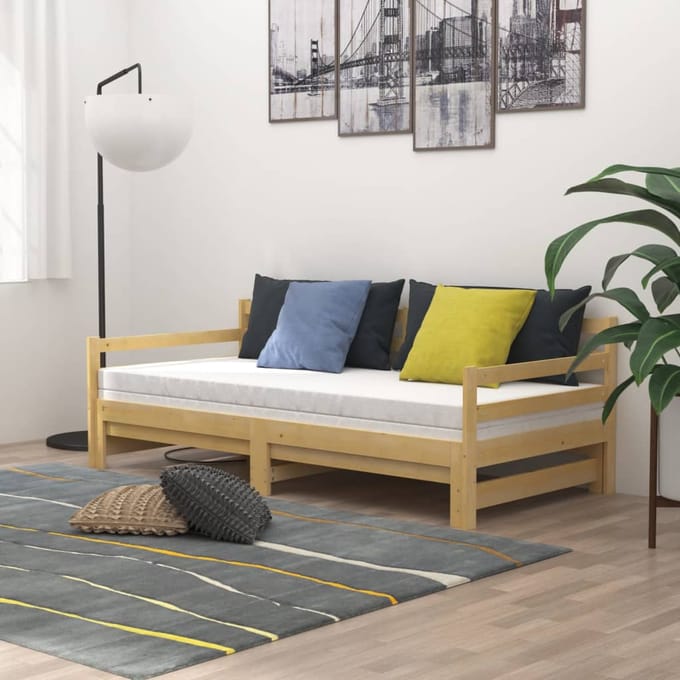 vidaXL - Slaapbank - uitschuifbaar - massief - grenenhout - 2x(90x200) - cm