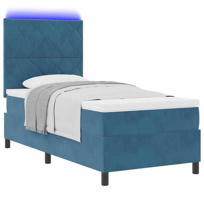 vidaXL - LED - Box - Spring - Bed - Donkerblauw - 90 - x - 190 - cm - Fluweel