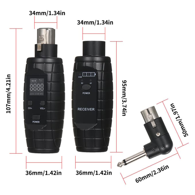 UHF Professionele Bedrade naar Draadloze Microfoon Converter Microfoon Zender & Ontvanger 571~598MHz zwart