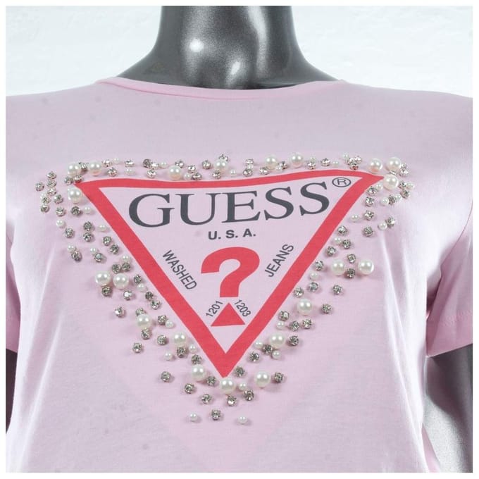 Guess dames T-shirt met diamant- en driehoekmotief