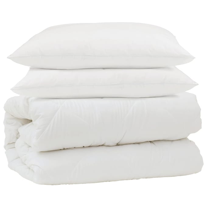 vidaXL - Deken - Set - met - kussen - 3 - st - Wit - Microvezel