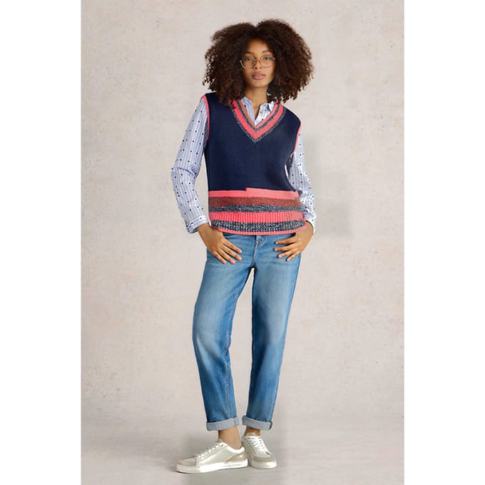 White Stuff V Neck Stripe Tank Navy Multi Taglia: 6 | Maglioni a maglia Outlet | Donna | Blu