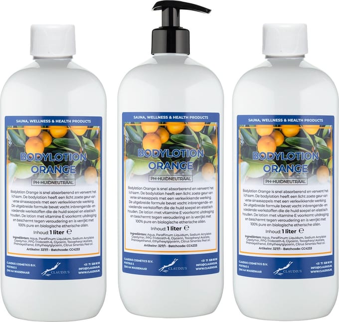 Bodylotion Orange 1 Liter - met gratis pomp - set van 3 stuks