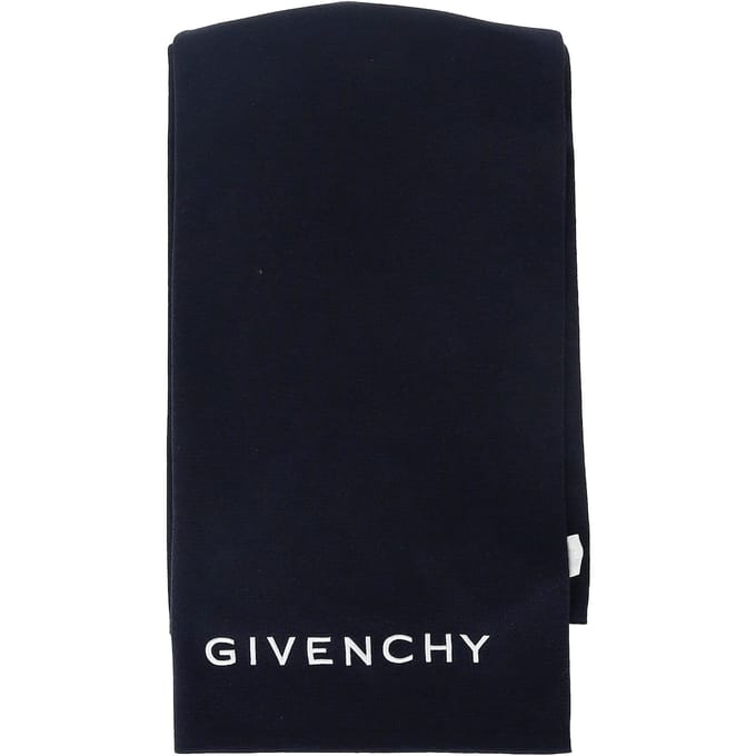 Givenchy Logo Sjaal in Navy Blauw Wol