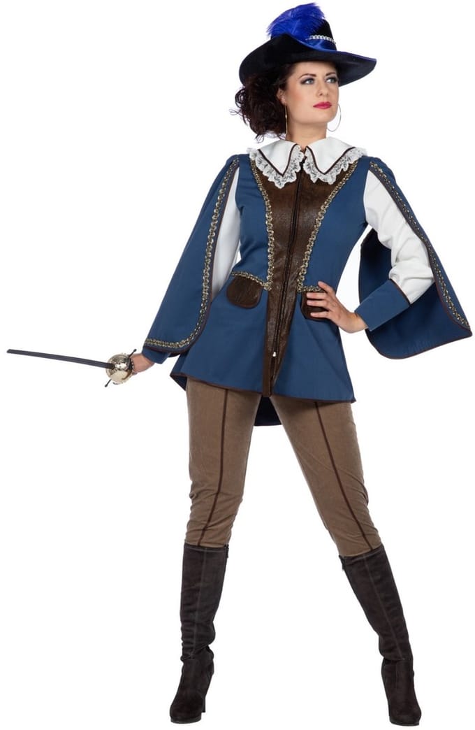 Lady Musketier Kostuum Blauw - Maat 42