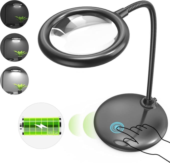 Vergrootglas met LED Licht en Standaard - Oplaadbare Bureaulamp voor Lezen, Naaien en Modelbouw