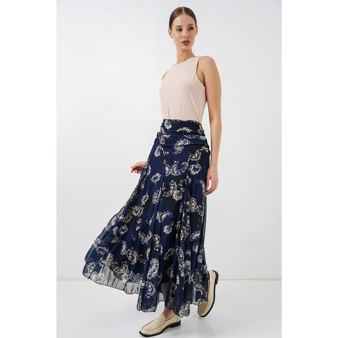 Hoge Taille Paisley Maxi Rok