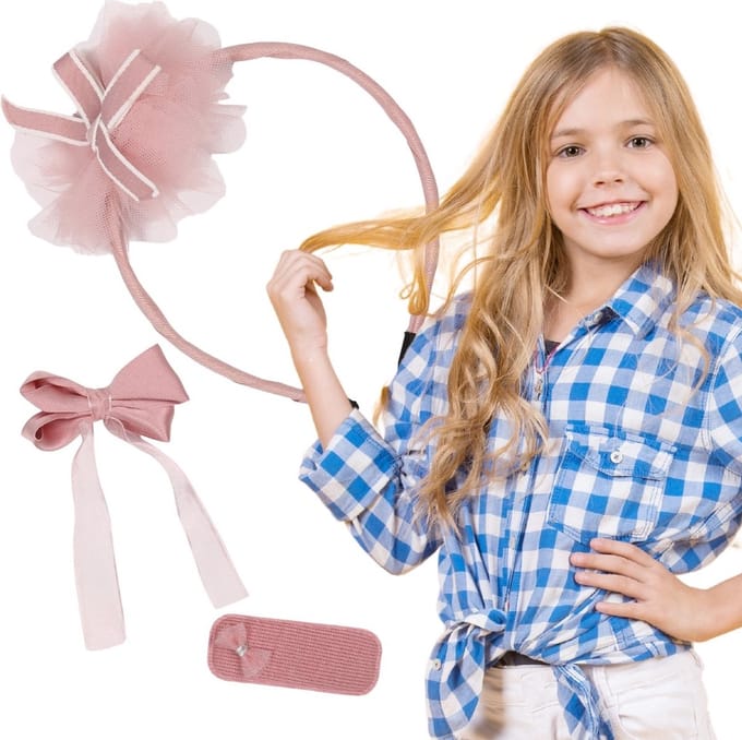 Roze Haaraccessoires Set - Haarband + 2x Haarspeldjes van Nella