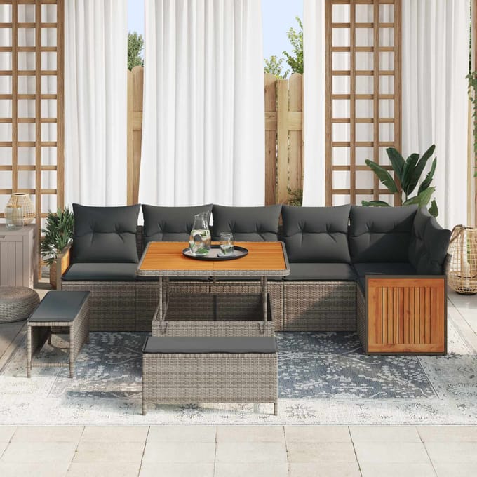 vidaXL - Tuinbank - Set - 9 - st - 9-Aantal - zitplaatsen - Grijs