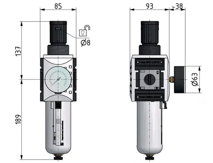 Filter-Regelaar G3/4'' 13000l/min 0.5-10.0bar/7-145psi Futura 4