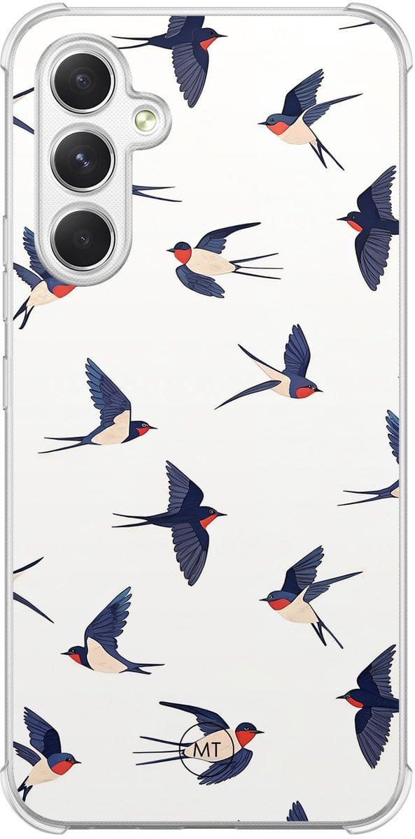 Hoesje (shockproof) geschikt voor Samsung Galaxy A54 - Birdies - Extra sterke case - TPU/polycarbonaat - Print - Blauw, Transparant
