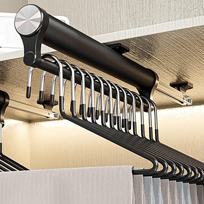 Uitschuifbare kledingstang - Garderobe organizer - Kast opruimen - Soepele kogellagers - Tot 35kg - Zwart