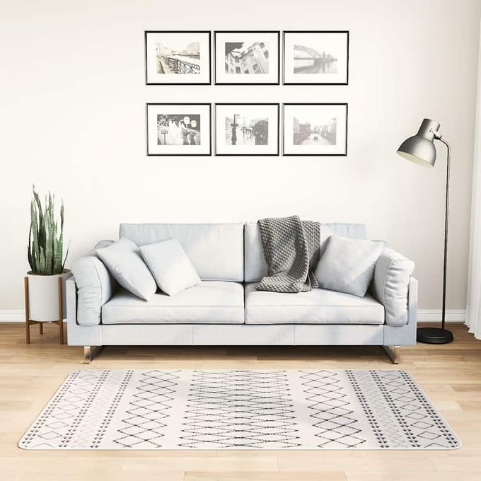 vidaXL - Vloerkleed - wasbaar - 80x150 - cm - wit - en - zwart