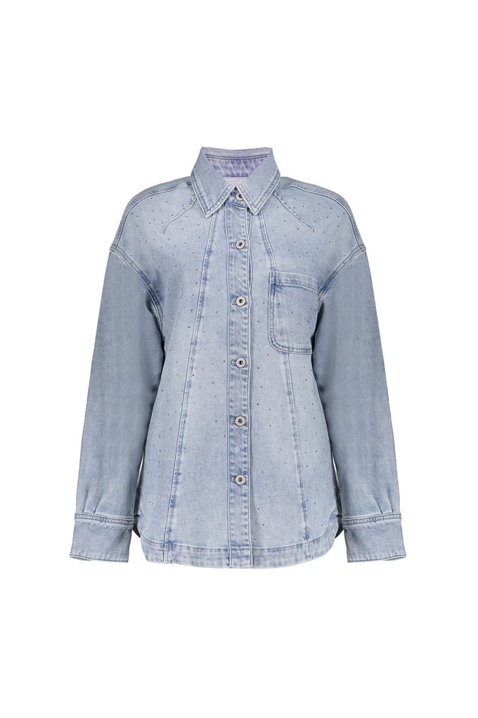 Geisha Jeans Overshirt Stones Bleached Denim Stones Größe: L | Business hemden Outlet | Damen | Blau