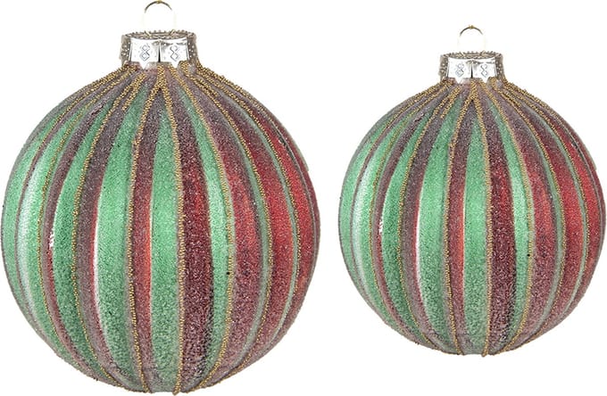 Clayre & Eef Kerstbal Set van 2 Overig Ø 10 / Ø 8 cm Rood Groen Glas Kerstballen