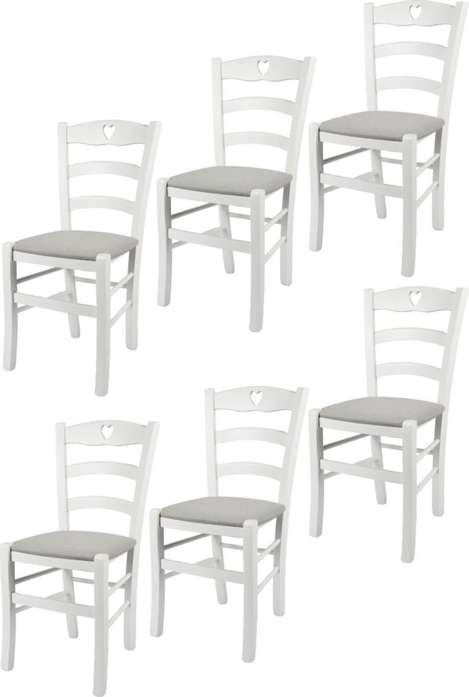 Tommychairs Cuore - Eetkamerstoelen - Set van 6 - Wit - Rotan & Hout