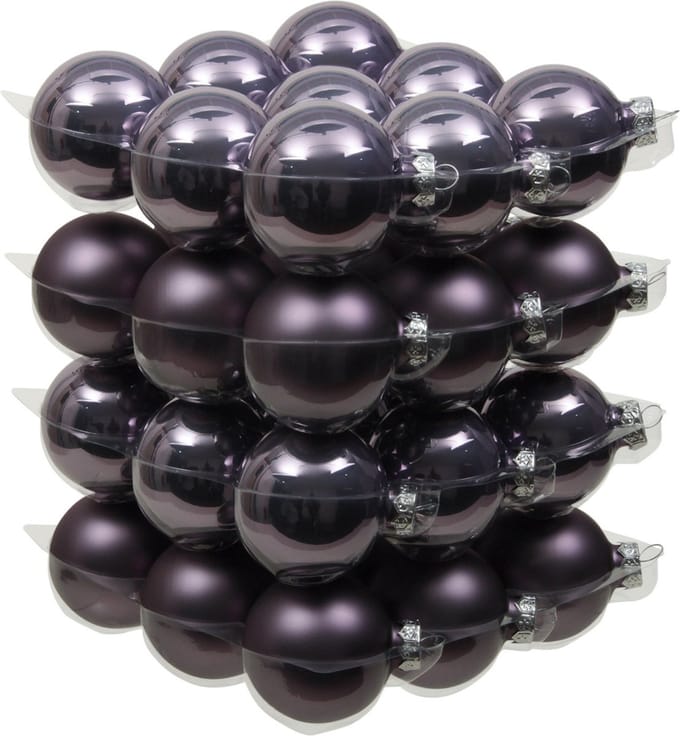 Othmar Decorations kerstballen - 36x st - lila paars - D6 cm - glas - kerstversiering