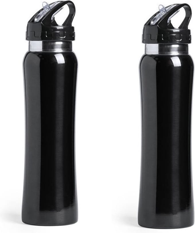 Set van 2x stuks drinkfles/waterfles 800 ml zwart van RVS - Sport bidon