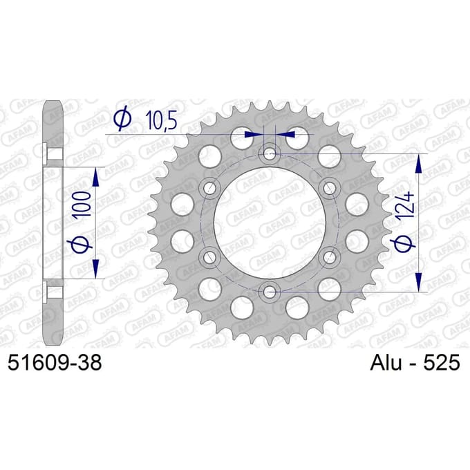Aluminium tandwiel achter Afam 525 38 dents