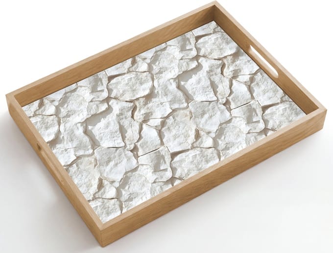 Dienblad hout 50x35 cm - Schootdienblad - Structuur - Rots - Wit - Borrelplank rechthoek - Plateau dienbladen