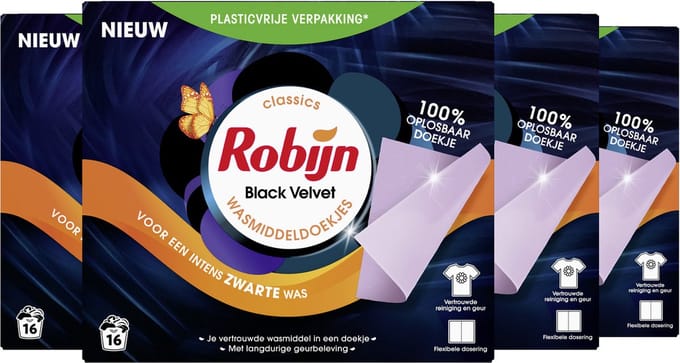 Robijn - Wasmiddeldoekjes - Black Velvet - 64 wasstrips - Voordeelverpakking