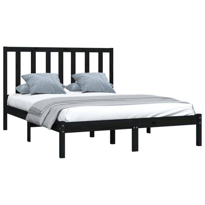 vidaXL - Bedframe - massief - grenenhout - zwart - 140x190 - cm