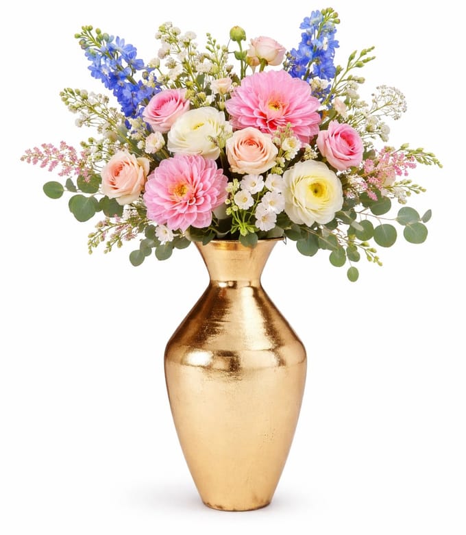 H&S Collection Vaas Dubai - goud - H37 x D25 cm - metaal - bloemenvaas