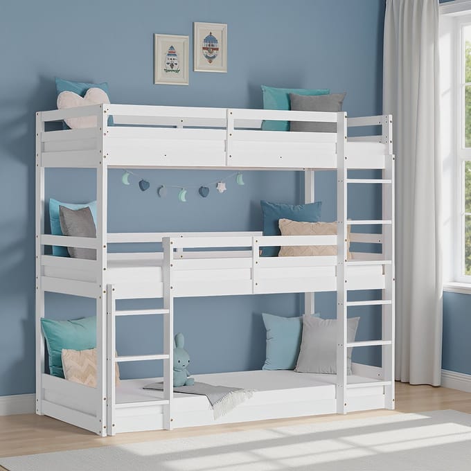 Homestyle4u Kinderbed Stapelbed - 90x200 - Driepersoonsbed - Wit
