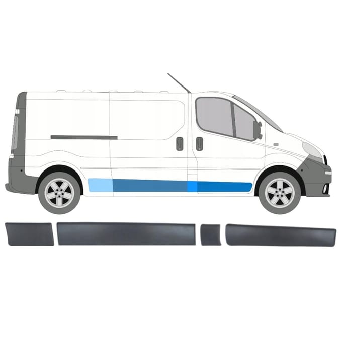 Modecar Serie - Renault Trafic II Lange Stijl Strips - Rechterzijdige Deur Lijsten - 4 Stuks