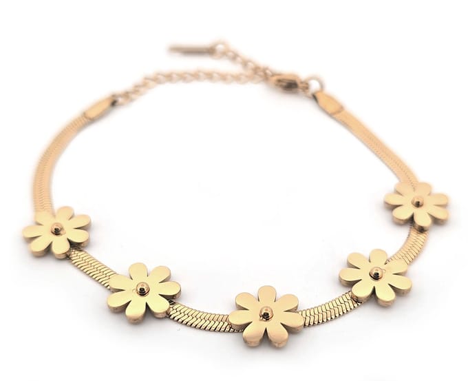 Stalen dames armband - goudkleurig - bloemen - Stainless steel