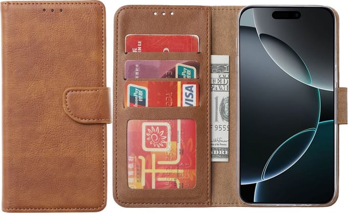 Hoesje Geschikt voor iPhone 16 Pro Max – Arara bookcase met pasjeshouder - Bruin