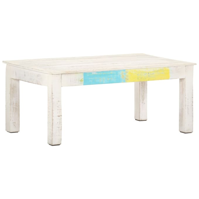 vidaXL - Salontafel - 110x60x45 - cm - massief - mangohout - wit