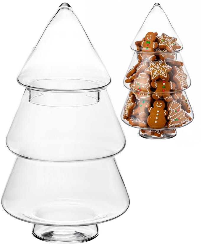 Springos Kerstversiering | Kerstaccessoires | Koekjes Container | Koekjespot | Denneboom | Glas | 23 cm