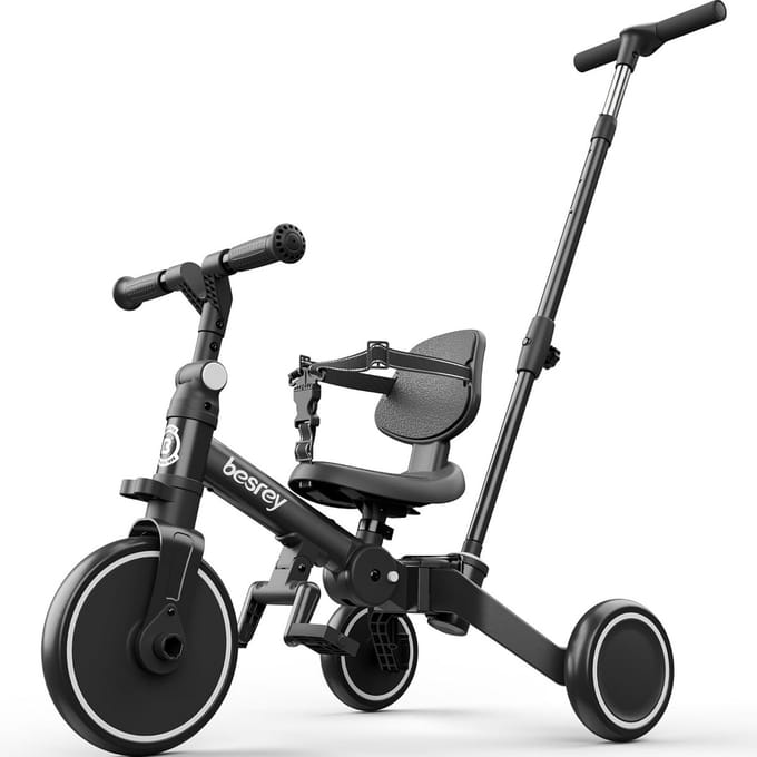 Opvouwbare Loopfiets Driewieler met Duwstang voor Peuters (1-3 jaar)