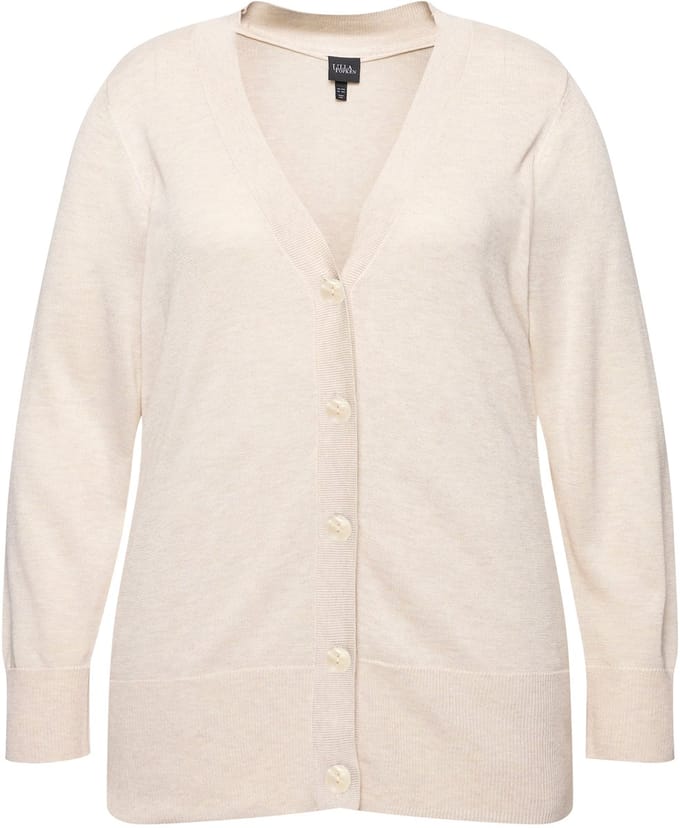 Ulla Popken - Dames - Vest V-hals knoopsluiting fijn breisel - Natuur melange - Maat 42+
