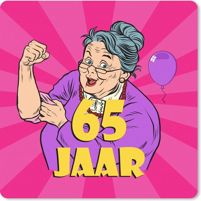 Muismat 20x20 cm - Mousepad Vrouw - Jubileum cadeau - 65 Jaar - Muismatten
