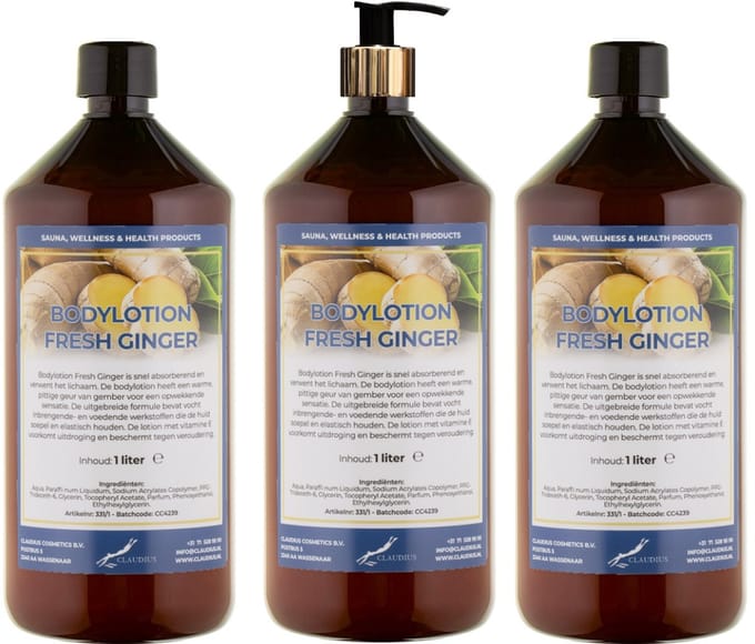 Bodylotion Fresh Ginger 1 Liter - met gouden pomp - set van 3 stuks