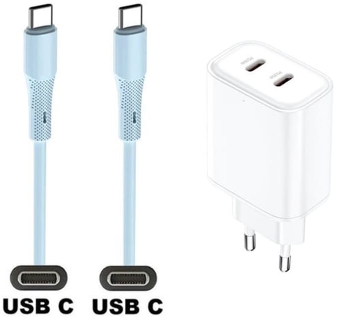 35W super snellader met 2 poorten USB C en USB C + 1,0m USB C naar C kabel. Universele PD lader. Oplader adapter past op Kobo (Rakuten) eReader Elipsa, Elipsa 2E, Sage, Libra 2, Libra Colour, Clara 2E, Clara Colour, Clara BW - Kindle (Amazon) Scribe