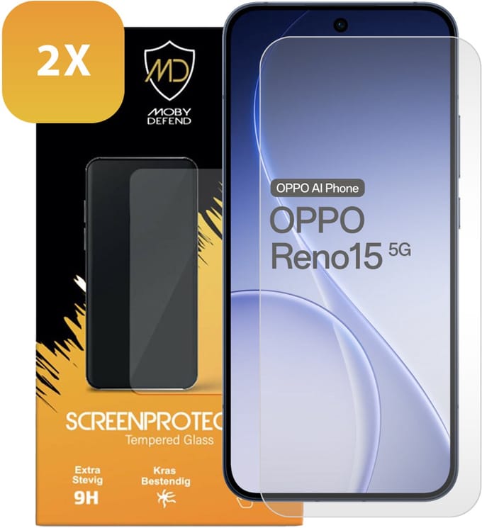 2-Pack MobyDefend Screenprotectors - Geschikt voor Oppo Reno15 - Case-Friendly Screensavers - Gehard Glas